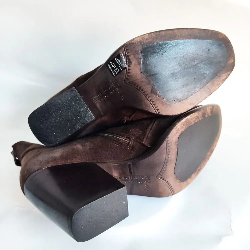 Alberto Fermani Viva Zip Brown Suede Ankle Boots Size 39.5 9.5 Italy Office Work